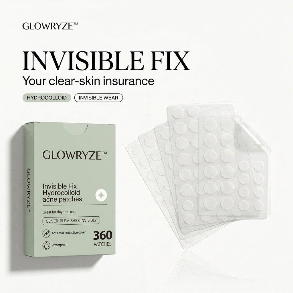GLOWRYZE Invisible Fix hydrocolloid acne pimple patches box with 360 blemish patches
